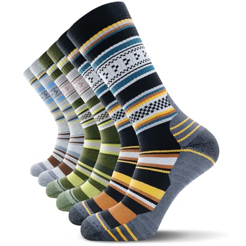 TANSTC Calcetines Térmicos de Senderismo para Hombre, Acolchados de Lana Merina, Transpirables para Correr, Ciclismo e Invierno, 3 Pares, Multicolor (Mix), Talla L