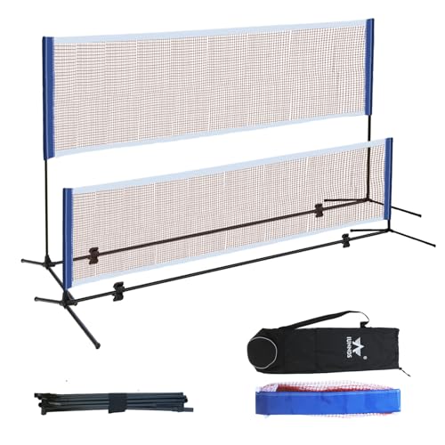 ICSPOID Badminton Pickleball Net Height Adjustable Volleyball Net Easy Setup Foldable Nylon Net for Backyard Game and Indoor Outdoor Use 10 ft/14ft/17ft/20ft Wide