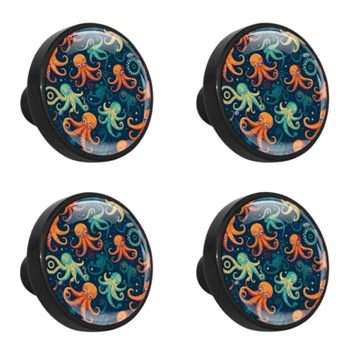 NUEAHEDN 4 PCS Ocean Octopus Cabinet Knobs, Bathroom Drawer Pulls Handles, Round Dresser Knobs Door Knobs for Kitchen Cupboard Nursery Wardrobes