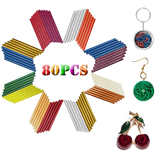 Mini Hot Glue Gun Sticks 4 in. 0.27 in. Dia, 80 Pack 12 Glitter Colored Glue Sticks,All Purpose Hot Melt Glue Sticks for Most Hot Melt Glue Gun Hot Glue Adhesive for Kids Adults DIY Sealing Repairing