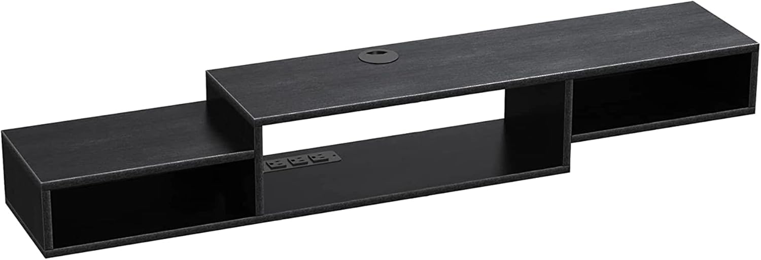 FABATO 59" Floating TV Stand with Power Outlet Wall Mounted Media Console Cabinet Shelf Under TV for Cable Box Audio Video Black