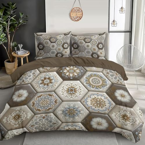 Housse de couette 140x200 microfibre motif hexagonal chic