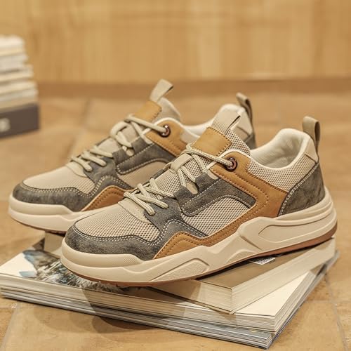 Men's Fashion Leather Breathable Mesh Mid Top Lace Up Platform Sneakers Casual Lightweight Non Slip Round Toe Driving Walking Jogging Tennis Training Shoes4