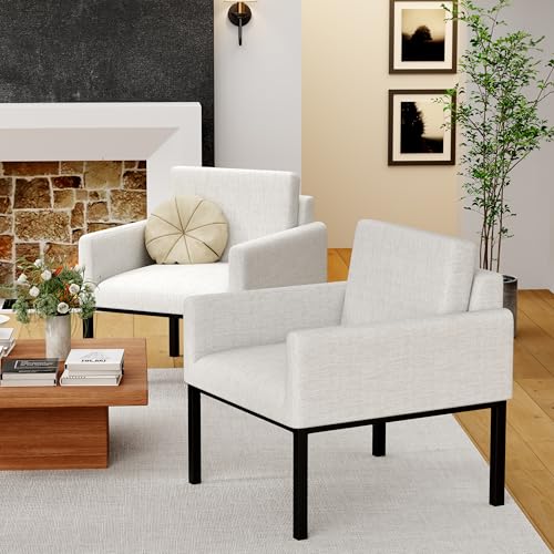 Andeworld Accent Chair, Midcentury Modern Living Room Chairs, Upholstered Sofa Armchair for Reading,lounging, Living Room Bedroom Apartment,Grayish White - Thumbnail 5