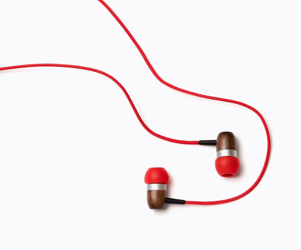 Symphonized GLXY Premium in Vero Legno Auricolari, Cuffiette Stereo con Microfono, Headset con Isolamento Acustico, per Android e iPhone (Rosso)