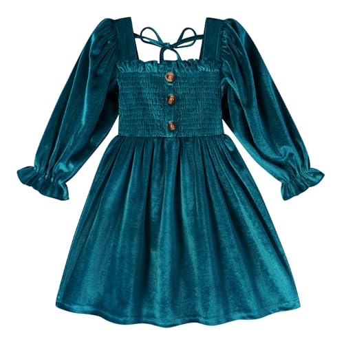 Image of Happy Town Toddler Girl Dress Long Sleeve Play Wear Dress Baby Solid Color Casual Fall Winter Clothes