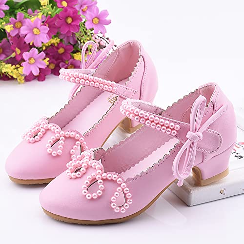 EnJoCho Toddler Cartoon Shoes for Autumn Performance Dance Shoes for Girls Childrens Shoes Pearl Rhinestones Shining (Pink, 33)2
