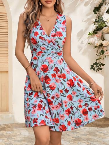 Image of GUBERRY Womens Wrap V Neck Sleeveless Sundress Summer Flare Tank Dress with Pockets