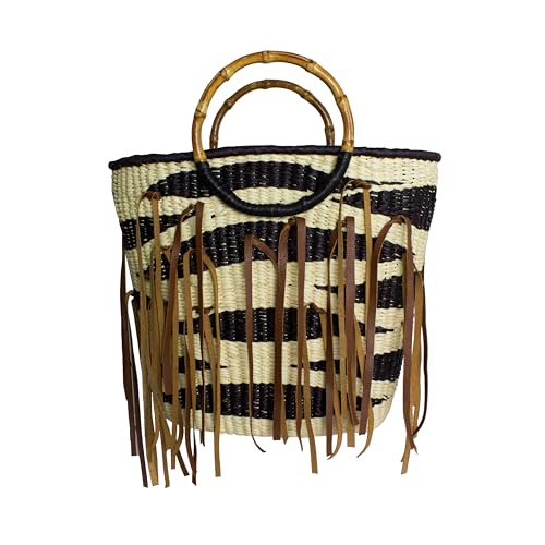 Sensi Studio, Leather Fringe Zebra Tote, Unique, Natural-Black...