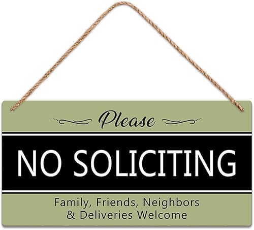 Miniatura 7 de SCAZOMV No Soliciting Family Friends Neighbors Deliveries - Cartel de bienvenida divertido de madera rústica para puerta delantera, estilo vintage,