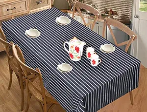 CRAZYWEAVES Cotton Durable Machine Washable Rectangular Dining Table Cloth for Dinning Table (48 X58, Black Big Stripe)