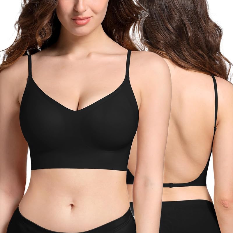 2PCS Seamless Low Back Bra Wireless Padded Bralette Thin Straps Comfort Halter Backless Cross Multiway Convertible Bras