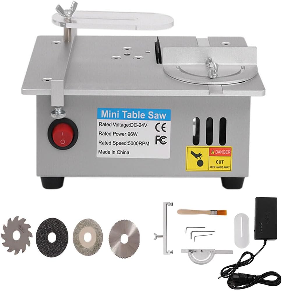 Mini Hobby Table Saw Handmade Woodworking Bench Saw 1/2" Adjustable Cut Depth, Seven Speed Adjustable Power Supply, Small Hobby Table Saw for Miniature Wood Craft Cutting