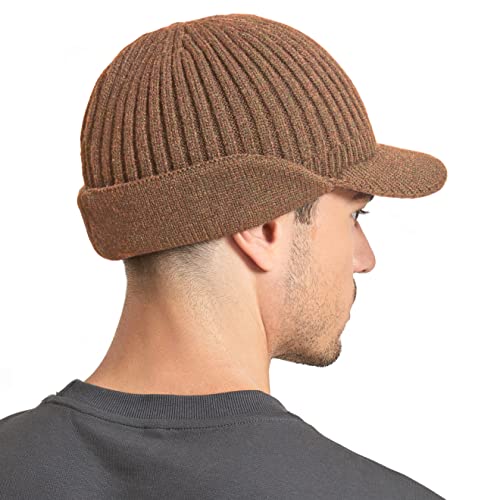 Muryobao Mens Winter Beanie Visor Hat Warm Knitted Brim Hat Thick Knit Earflap Baseball Cap for Outdoor Sport2