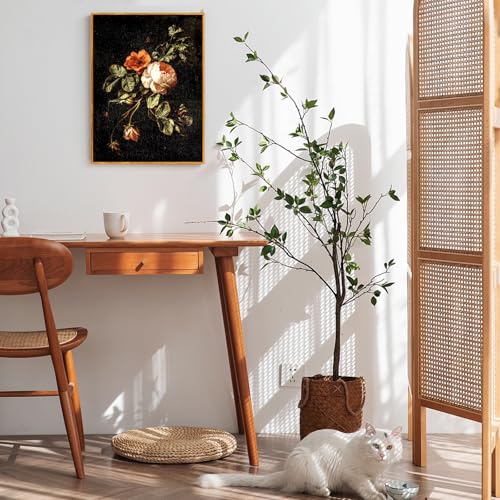 crmotu Floral Framed Wall Art, Flower Vintage Botanical Prints, Moody Rose Butterfly Canvas Pictures, Dark Academia Mid Century Modern Home Wall Decor for Bedroom Kitchen Office Desktop 8x10in