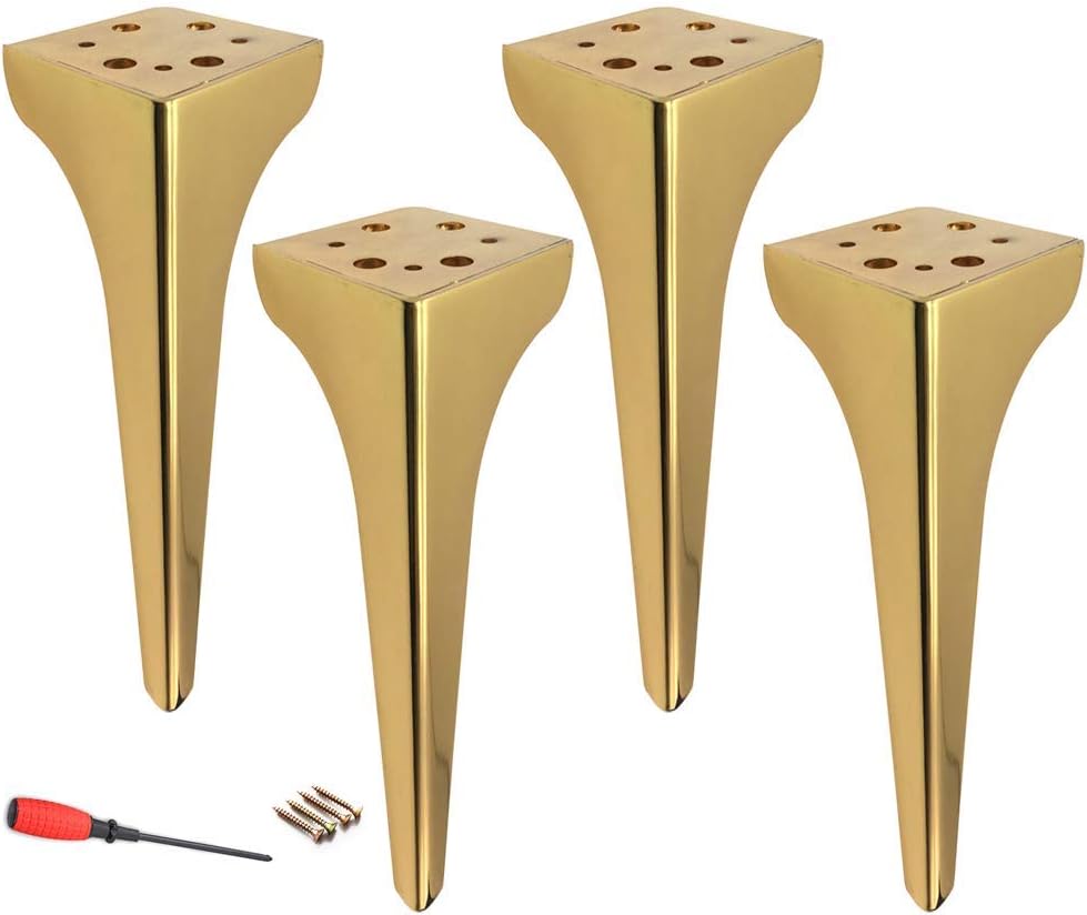 Furniture Legs，Furniture Legs, Ironniture Legs, Metal Table Legs, Metal Support Legs, Sofa Legs, Cabinet Legs, Coffee Table, Bedside Table Replacement Legs, 19.5Cm, 4 Pieces/Gold