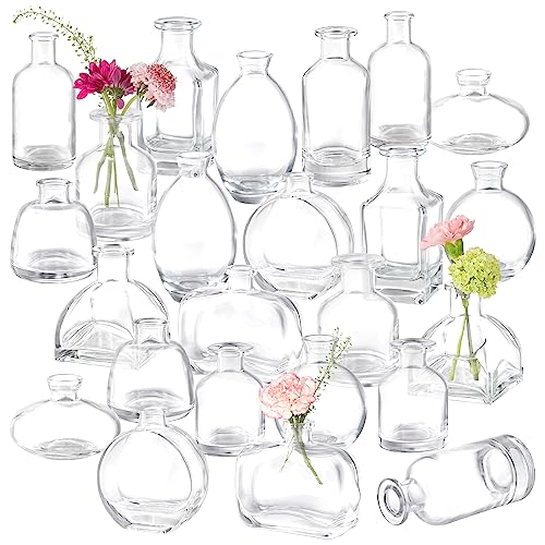 Bud Vases Set of 24, Glass Bud Vase in Bulk, Clear Bud Vases for Centerpieces, Small Vases Flowers Vintage Vases for Rustic Wedding Home Decor Floral Arrangements Mini Glass Bud Vase