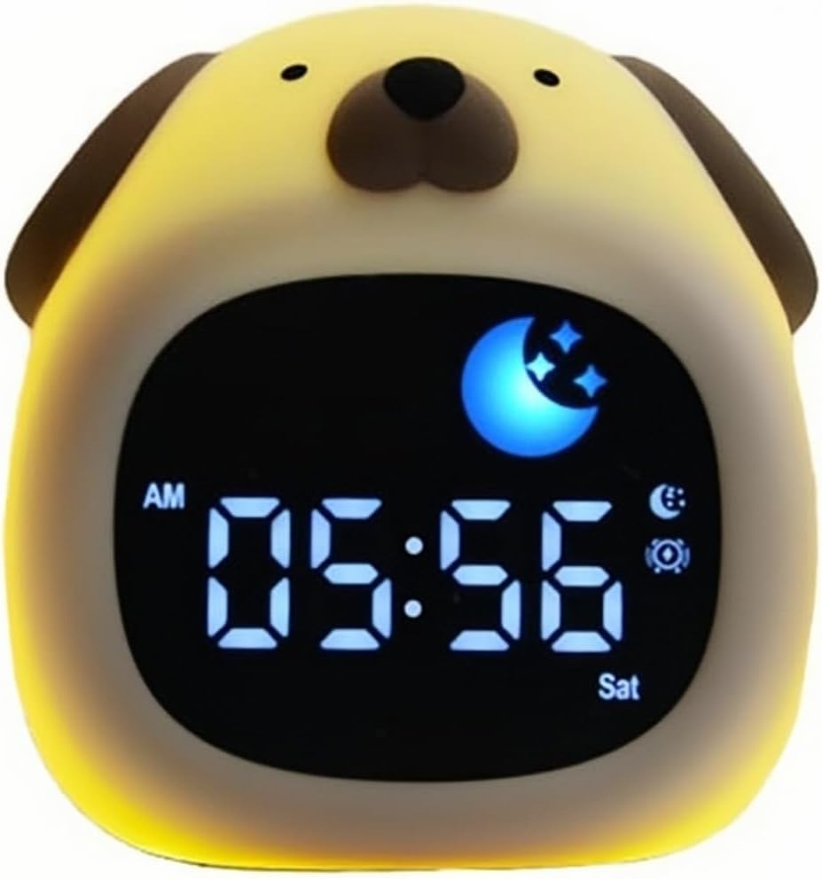 SunshineFace Kids Alarm Clock, Cute Dog Shape with Touch Night Light in 8 Colors, 6 White Sounds Sleep Trainer, Digital Alarm Clock for Bedroom, Girls & Boys