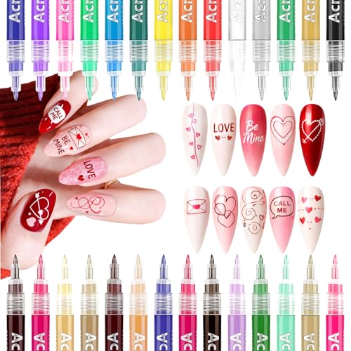 Image of 28 Color Nail Art Pens for Painting Nails, 2026 0.7 MM Nail Polish Pens Set Drawing Point Liner Acrylic Painted Pen Kit, Waterproof Quick-drying Nail for DIY Design Manicure Tools