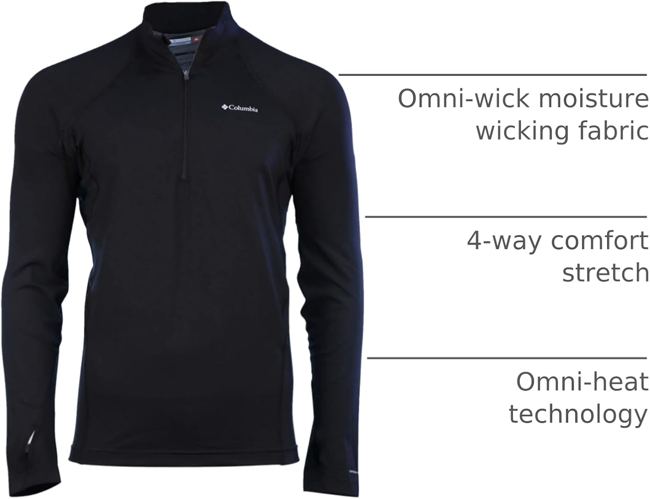 Columbia オムニヒート Columbia Men's Midweight Half Zip Omni Heat Top Black Shirt