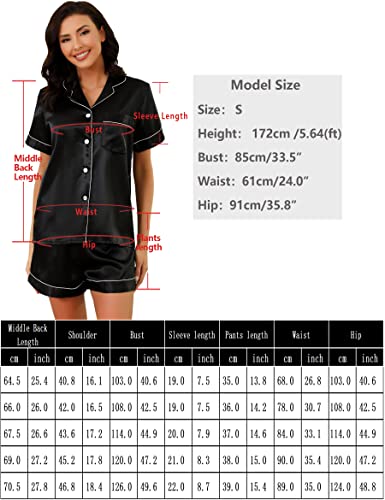 Sumeyuyu Women's Summer Pajama Sets, Women's Satin Short-Sleeves Pajama Sets Silk Button Sleepwear 2 Pieces Pjs Pink #TOP6