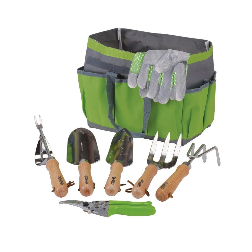DRAPER 08997 Juego de Herramientas de jardín de Acero Inoxidable con Bolsa de Almacenamiento (8 Piezas)