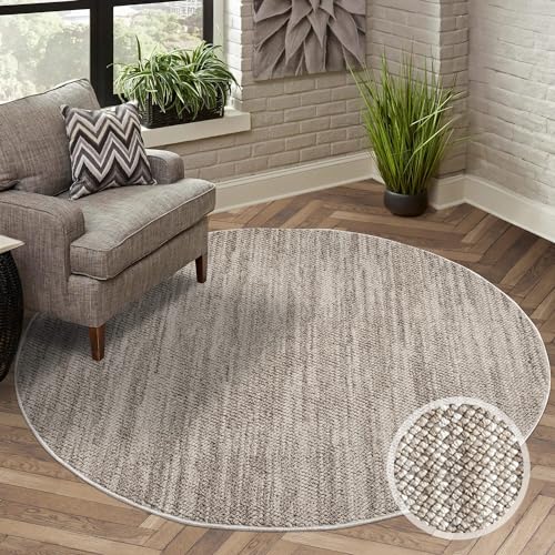 carpet city Teppich Kurzflor Wohnzimmer - Taupe - 160x160 cm Rund - Teppiche Boho-Style - Einfarbig - Schlafzimmer, Esszimmer
