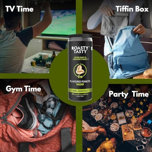 Image of Roasty Tasty Wasabi Flavour Roasted Peanuts|Healthy Snacks|Rich In Protein & Fibre|Roasted, Not Fried Snacks|Healthy Food|Namkeen Peanuts|Crunchy Masala Peanuts|Pack Of 2 (150G Each)