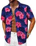 Hawaiian Shirt for Men, Tropical Shirts for Mens Summer Button Down Shirt Men Short Sleeve Floral Beach Shirts Cruise Shirt Vacation Outfits, Flower Purple, Large