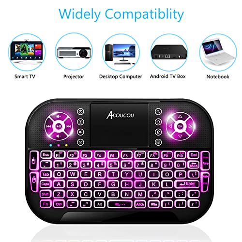 Backlit 2.4Ghz＆Bluetooth Mini Keyboard, (Upgrade) Acoucou Mini Wireless Keyboard With Touchpad Mouse Combo, Rechargeable Remote Controller Compatible With Android Tv Box, Iptv, Htpc, Smart Tv, Pc,Etc. #TOP1