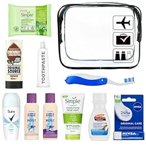 Travel Toiletries Set for Women – Mini Toiletries Kit for Holiday, Hospital, Overnight Stays, Airport Security Approved Travel Size with Airport Approved Security Bag, Essential Items