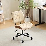 VINGLI Wide Curved Seat&Back Armless Home Office Chair,Ergoromic Adjustable-Height Desk Chair,Swivel&Tilting Function,Stylish Walnut Task Chair for Meeing Room,Dining Room,PU,Khaki