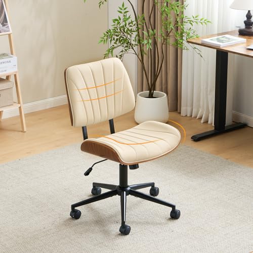 VINGLI Wide Curved Seat&Back Armless Home Office Chair,Ergoromic Adjustable-Height Desk