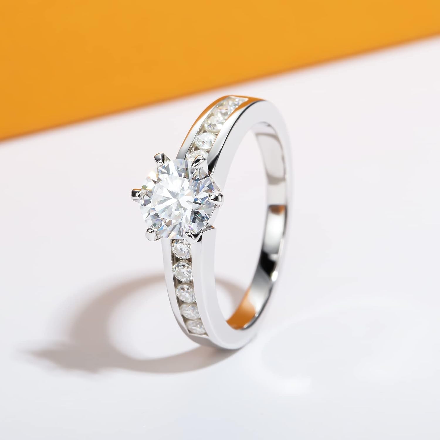 Moissanite Engagement Rings 1.27cttw D Color VVS1 Clarity Round Brilliant Cut Channel Set S925 Sterling Silver 6 Prong Solitaire Promise Wedding Rings for Women with Certificate - Image 3