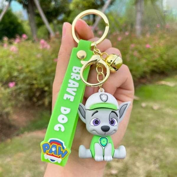 Cute Paw Patrol 3D Keychain With Charm Premium Action Character 3D Rubber Silicone Keychain For Car & Bike Gifting With Key Ring Anti-Rust (Color-Green) (Pack Of 1)