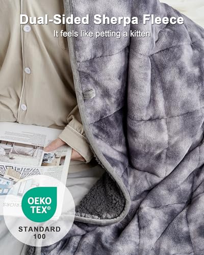 Image of Ultra-Soft Weighted Blanket for Adults(15 lbs, 60 inch x 80 inch Queen Size) Plaid Sherpa Fleece Reversible Heavy Blanket with Glass Beads, Perfect for 140-190 lbs, Machine Washable, Tie-dye Grey