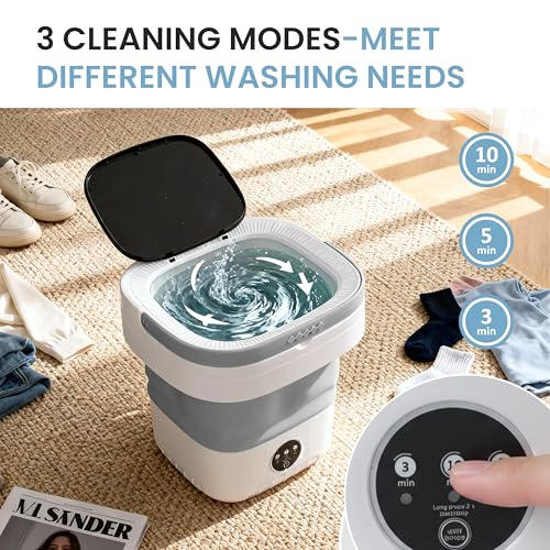 Image of Portable Washing Machine 16L Mini Foldable Washer with Spin Basket, 3 Modes for Travel & Small Spaces (Gray)