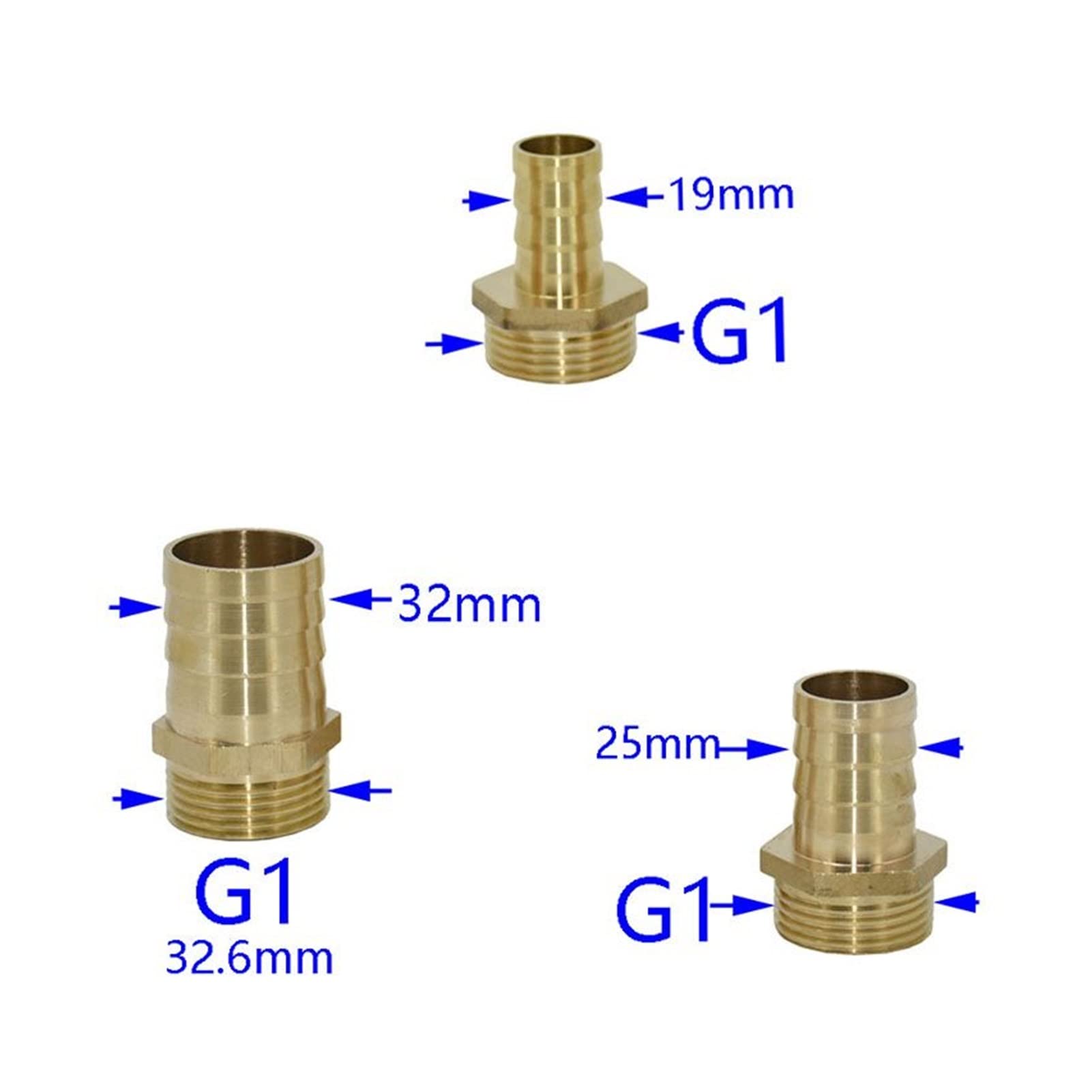 Adaptador de Conector de Utilidad Adaptador de Conector de Manguera Accesorio de Tubería de Latón Roscaho G1" a 16 Mm 19 Mm 25 Mm 32 Mm Manguera Junta de Púas 3/4 1" Manguera Junta Dere Jardín 8 Pieza