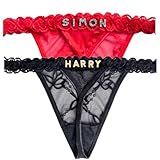 1-2 Pack Custom Name Thongs for Women - Personalized Sexy Lace Thong Underwear, Custom Thong Bikini with His Name - Women's Custom Panties & Custom Personalized Valentine, Christmas Thong Gift