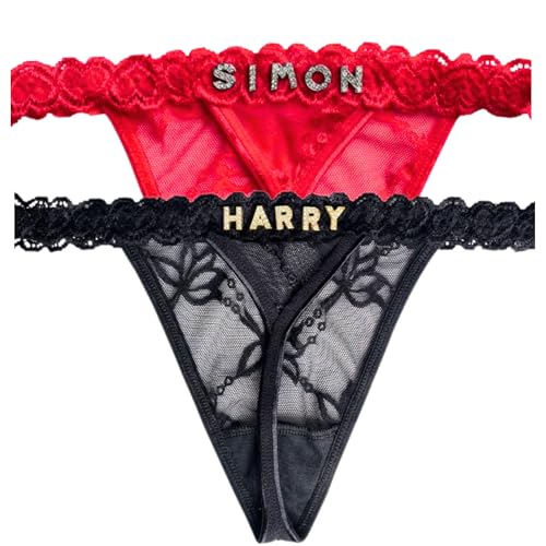 1-2 Pack Custom Name Thongs for Women - Personalized Sexy Lace Thong Underwear, Custom Thong Bikini with His Name - Women's Custom Panties & Custom Personalized Valentine, Christmas Thong Gift