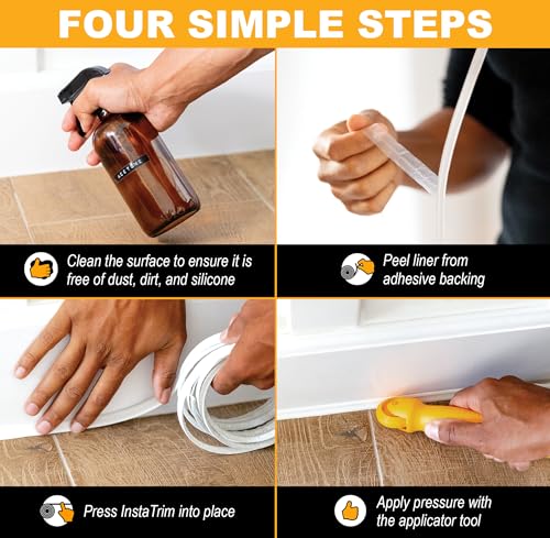 Image of InstaTrim The Original Flexible Trim - 10ft Black 1 /2 inch Wide Caulk Tape - Adhesive Trim with Many Uses Including Windows, Doors, Bathtubs, Sinks, Counters, Tile, Floors - Made in USA | Flexible black 1 /2 in x 10 ft self-adhesive trim seals gaps around tubs, sinks, counters, tile, floors, and home surfaces.