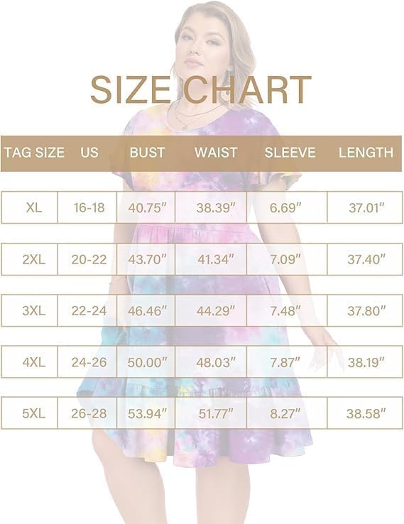 Image of Women's Plus Size Casual Dress Crew Neck Ruffle Floral Short Sleeve Summer Midi Dresses with Pockets