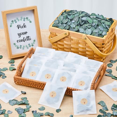 Suncalla Biodegradable Confetti 10.58 Oz eucalyptus leaves Dried Flower Petals with Throw Me Stickers Confetti Biodegradable Flower Petals for Valentines Decor(Eucalyptus Leaves,Multi Color,55 Pcs)