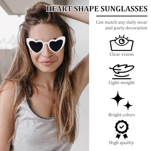Heart Sunglasses for Women Bachelorette Sunglasses Vintage Heart Shaped Party Glasses for Bridal Wedding Bridesmaid Summer Party Favors(White & Black)4
