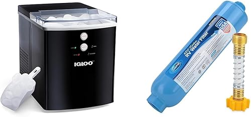 Igloo Máquina automática portátil de gran capacidad para hacer hielo para encimera, 33 libras en 24 horas y filtro de agua Camco TastePURE y