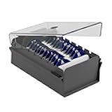 Index Business Card Size File Holder Organizer Box Metal Base Heavy Duty (AZ Index Cards and Divider Included) (Gray Color with Clear Crystal Plastic Lid Cover)