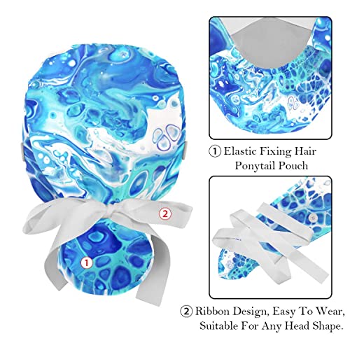Deyya Working Hat With Buttons & Ribbon Ties For Women 2 Packs, Beach Conch Shell Adjustable Unisex Surgical Caps Scrub Cap Multicoloured Medium-3X-Large #TOP3