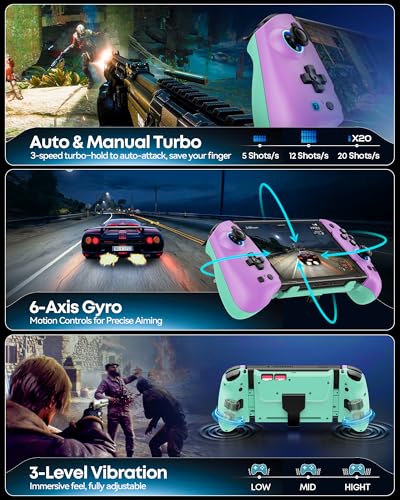 Image of OIVO Switch 1 /2 Controller for Original /OLED /Switch 2 Console, Stretchable Switch Handheld Joypad Ergonomic Grip for NS Pro Controller with RGB Light, TMR Joystick, Turbo, 4 Macro, Purple & Green