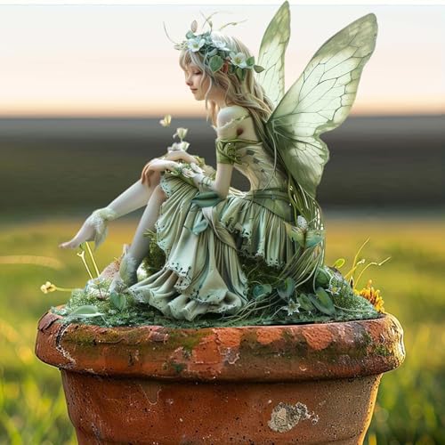 Gartendeko Ornament Sitzen Magische Fee Gartenfiguren für Draußen Wetterfest Wetterfeste Elfen-Gartendeko 2D Harz Figuren Landschaftsbau Hof Dekoration Garten Statues Elf Statue Teich Deko Geschenk