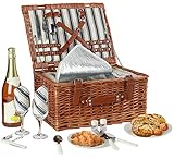 Juego de cesta de picnic Willow para 2 personas con bolsa grande aislada y juego de cubiertos clásico, cesta de picnic de mimbre para acampar, al aire libre, día de San Valentín, Navidad y cumpleaños